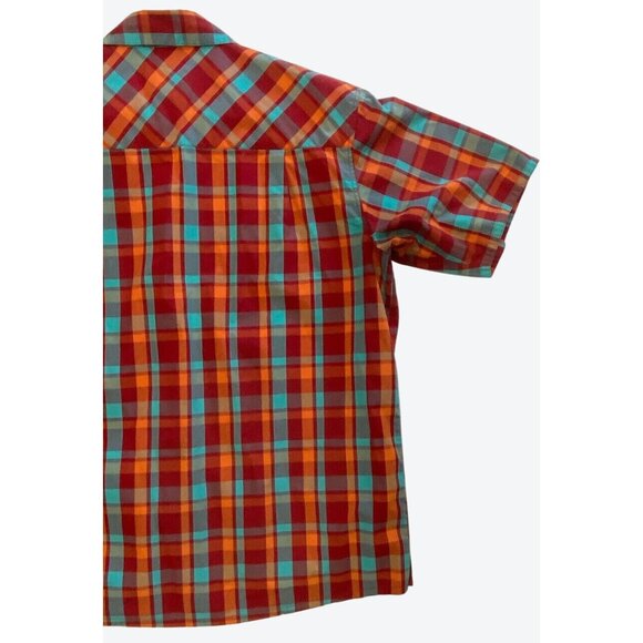 Simms Men's Extra Large Short Sleeve Plaid Fishing Red Orange Mint Green - Picture 7 of 8